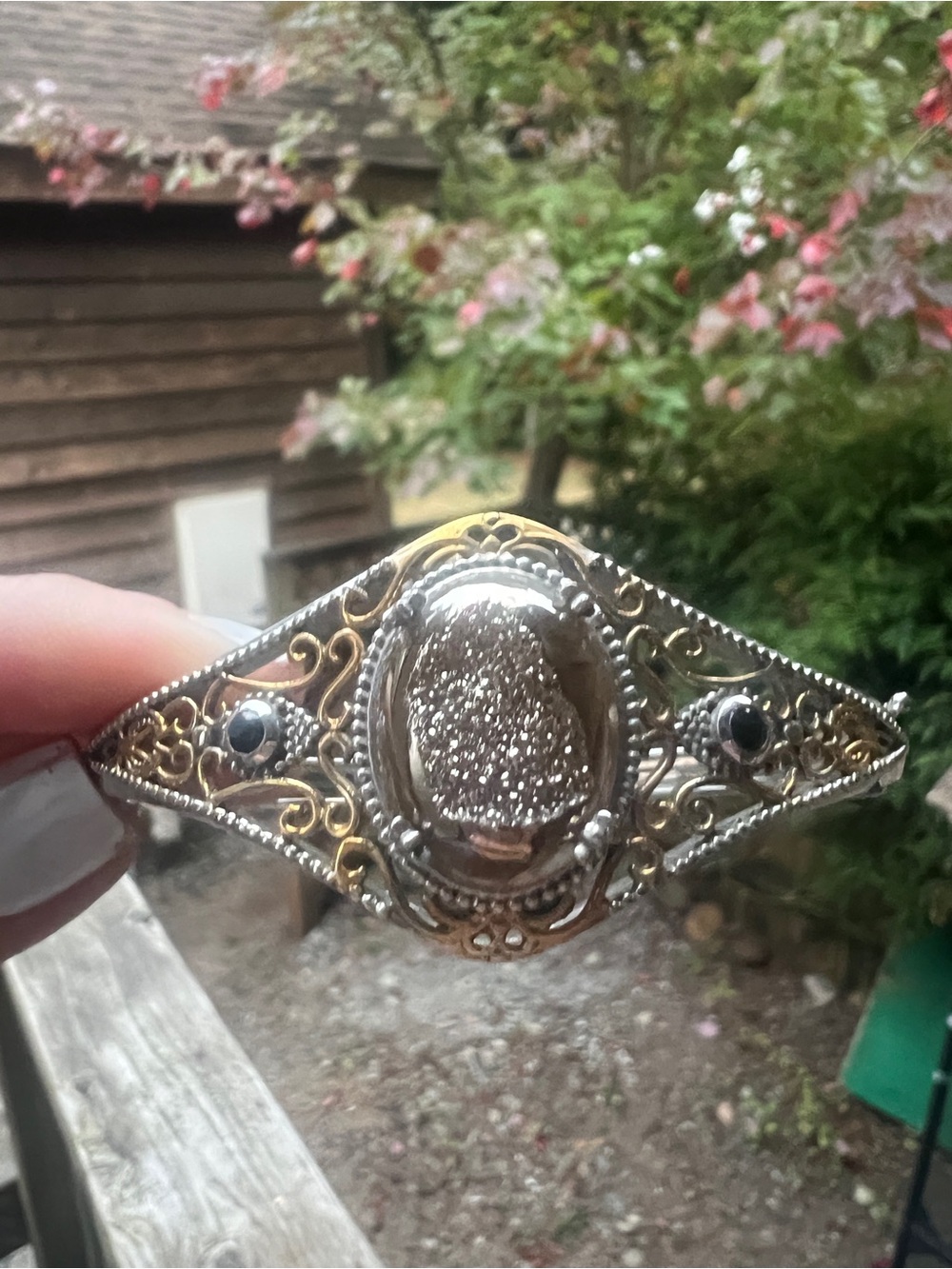 Handcrafted Silver & Gold Druzy Statement Filigree Bangle Bracelet